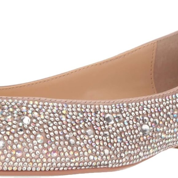 Women's Nude Satin Rhinestone Ballet Flats Size 8 Pointed Toe 0.5-inch Heel - Picture 1 of 5